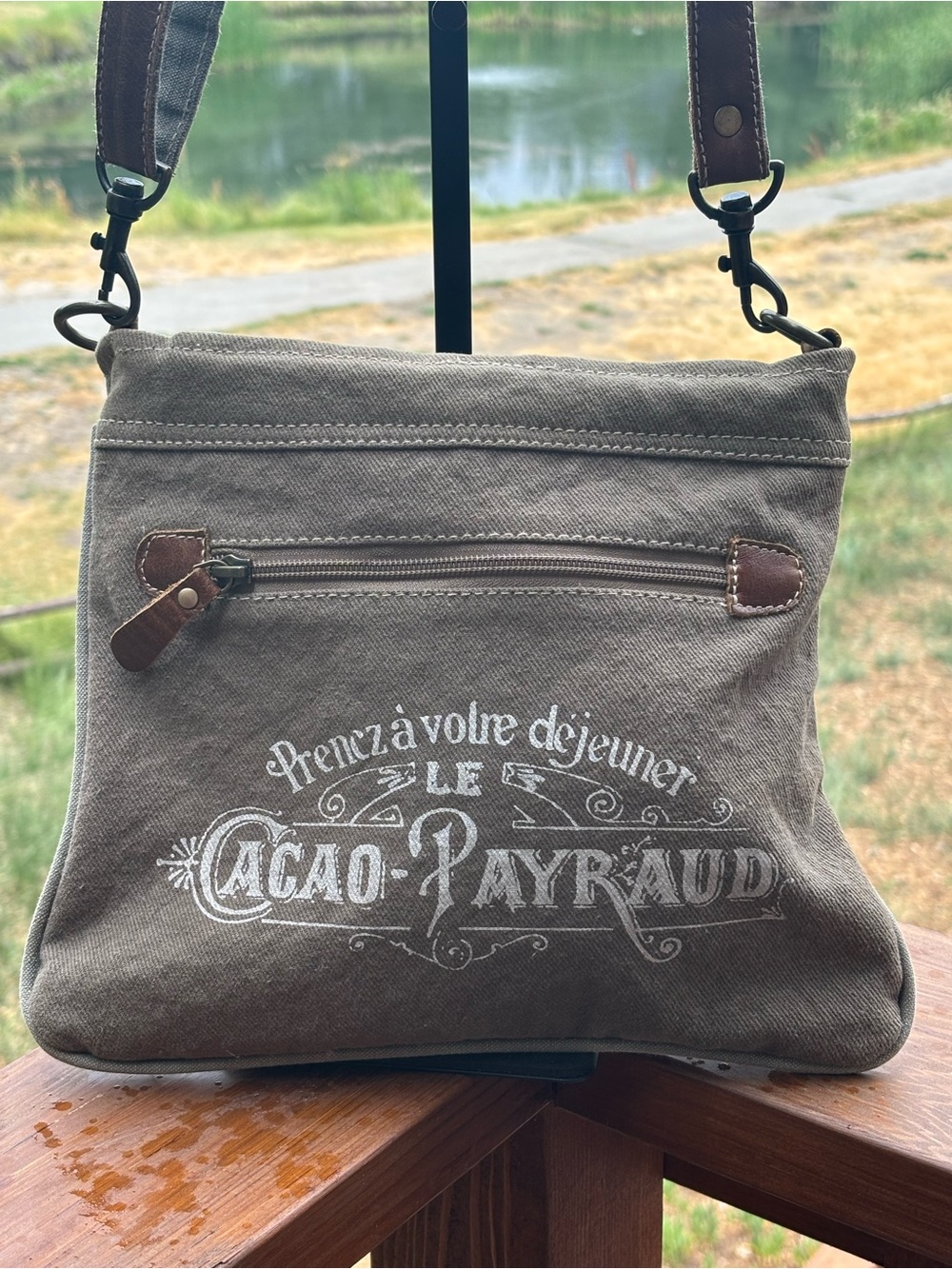 Myra Vintage-Inspired Beige Canvas Crossbody Bag with Leather Accents - Picture 9 of 11
